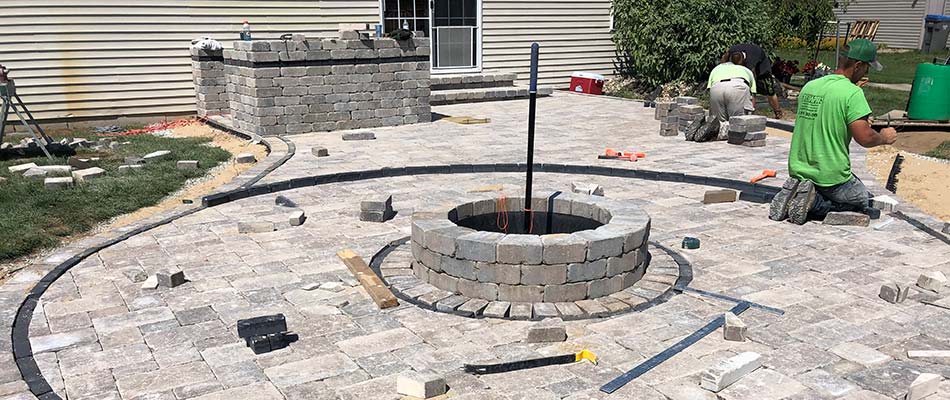 Custom paver patio and fire pit in Granger, IN.