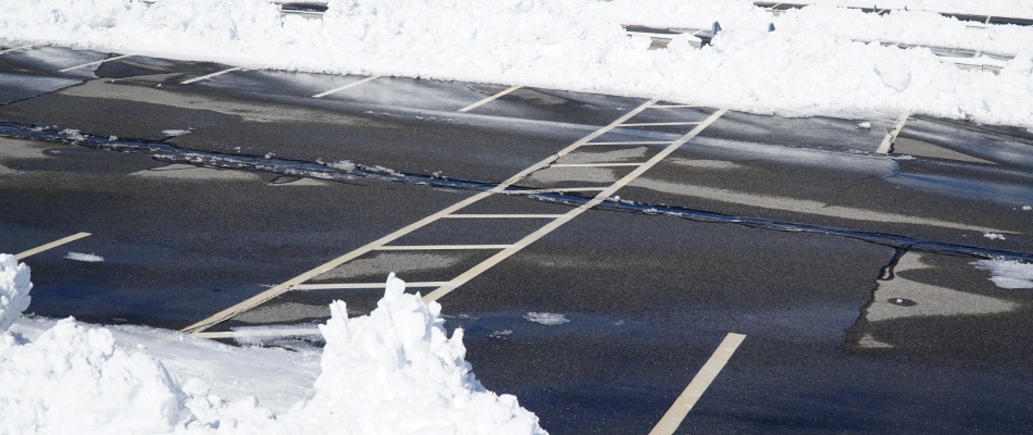Commercial parking lot cleared of snow from removal services in Elkhart County, IN.