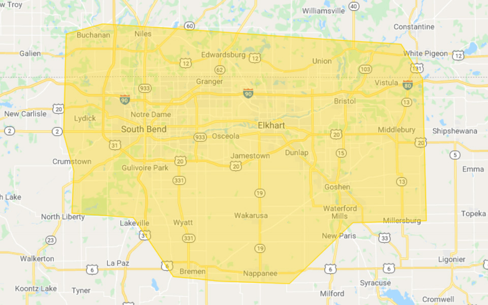 map showing michiana cities that grow pros Lawn Treatment Professionals service